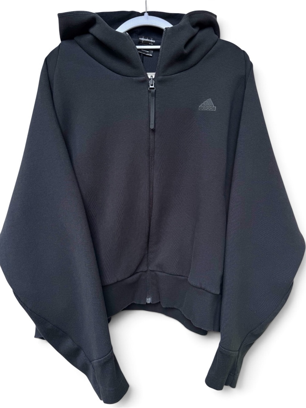 Adidas Womens Black Oversized Cropped Hooded Zip Up Sweatshirt Hoodie ZNE XXL 2X
